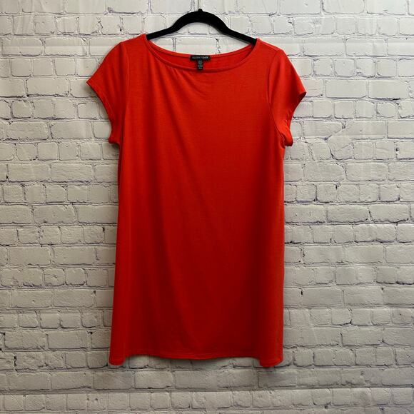Eileen Fisher Red Short Sleeve T-Shirt Dress Size Medium Patriotic - Picture 1 of 6